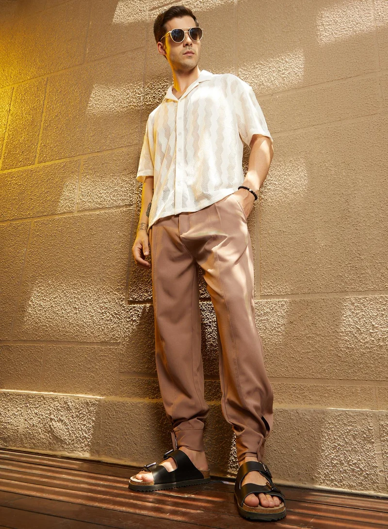 Campus Sutra Men's Tan Brown Panelled Gurkha Trousers