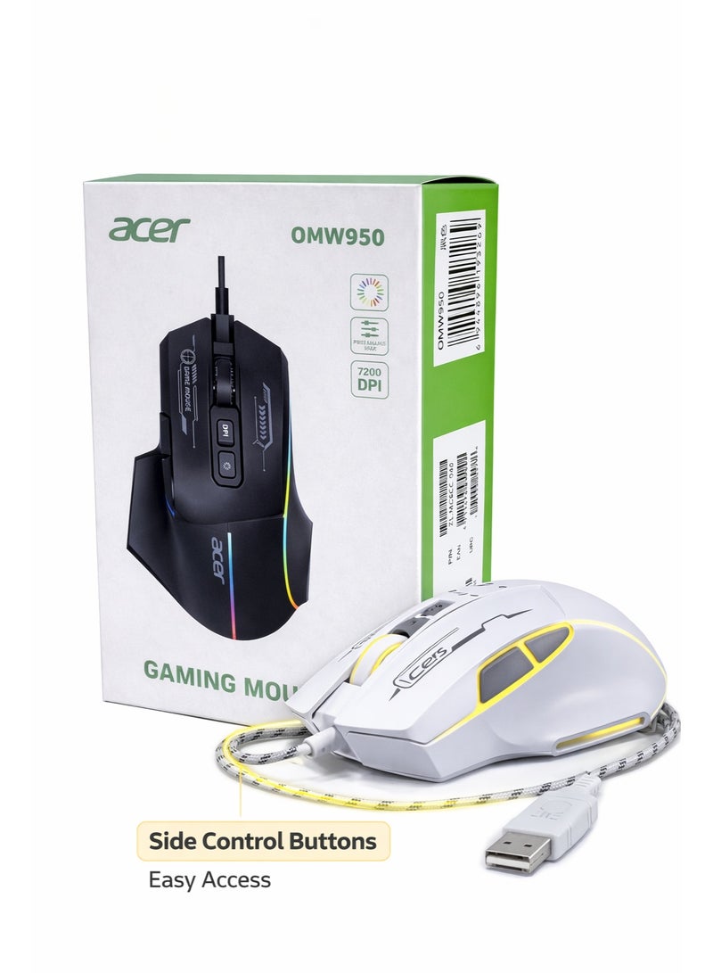 Acer OMW950 Wired Gaming Mouse with Adjustable 7200 DPI and Ergonomic Design - Image 5