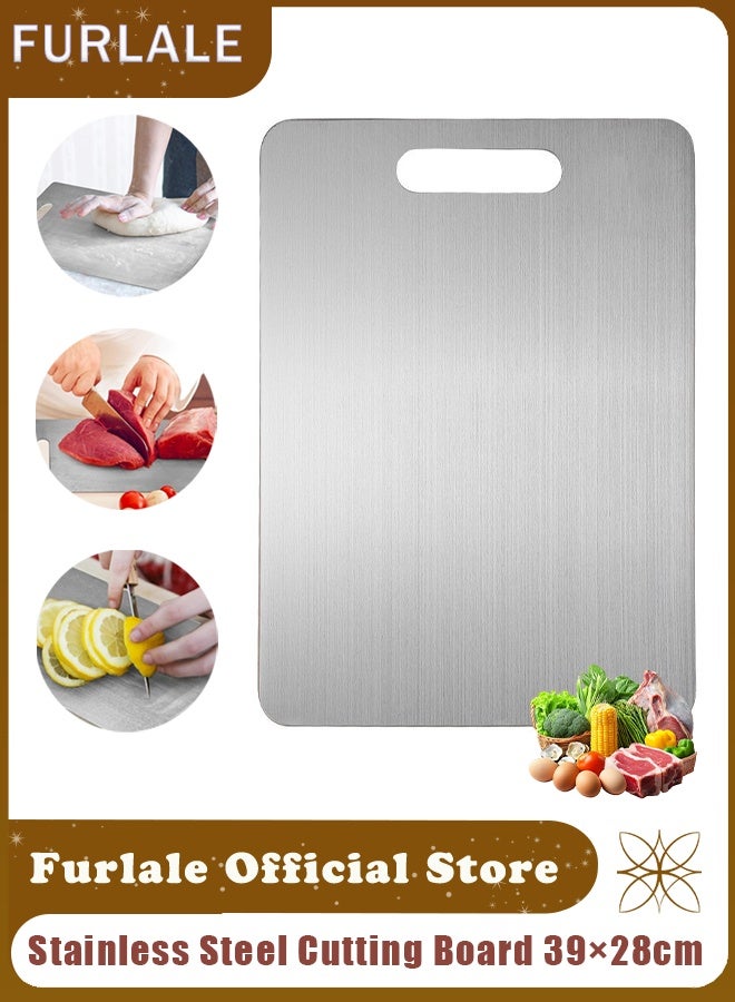 Furlale Stainless Steel Cutting Board 39×28cm – Double-Sided Kitchen Chopping Board for Meat, Vegetables & Fruit, Hygienic Non-Porous Easy Clean Durable Cutting Board - Image 1