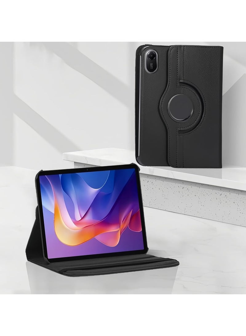 VKL Case Compatible with Xiaomi Redmi Pad 2 11 inch 2025 Tablet Protector Pebbled Rotating 360 Solid Color Protective Case Holster (Black)