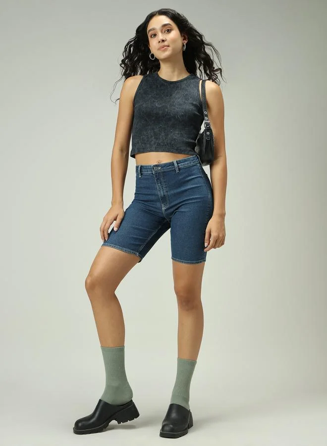 Outzidr  Grey Acid Wash Ribbed Tank for Women | Best Price UAE