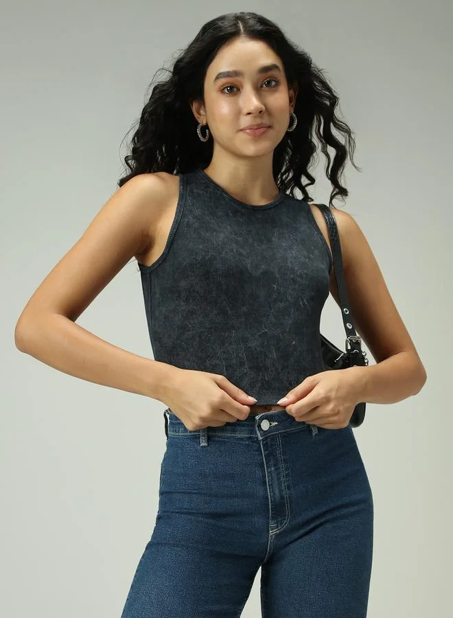 Outzidr  Grey Acid Wash Ribbed Tank for Women | Best Price UAE