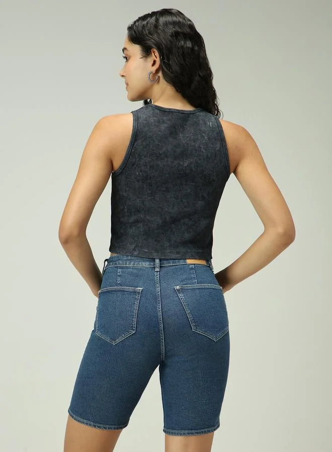 Outzidr  Grey Acid Wash Ribbed Tank for Women | Best Price UAE