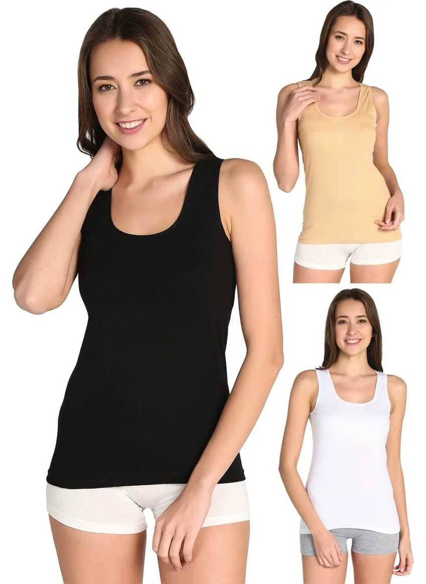Tutku 3-Pack Wide Strap Cotton Women's Rib Singlet