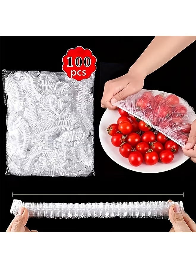100 قطعة من غطاء التغليف البلاستيكي - تغطي الأوعية/الأطباق من 4 إلى 9 بوصات مناسبة لجميع أدوات المطبخ - متعددة الأغراض - Image 1
