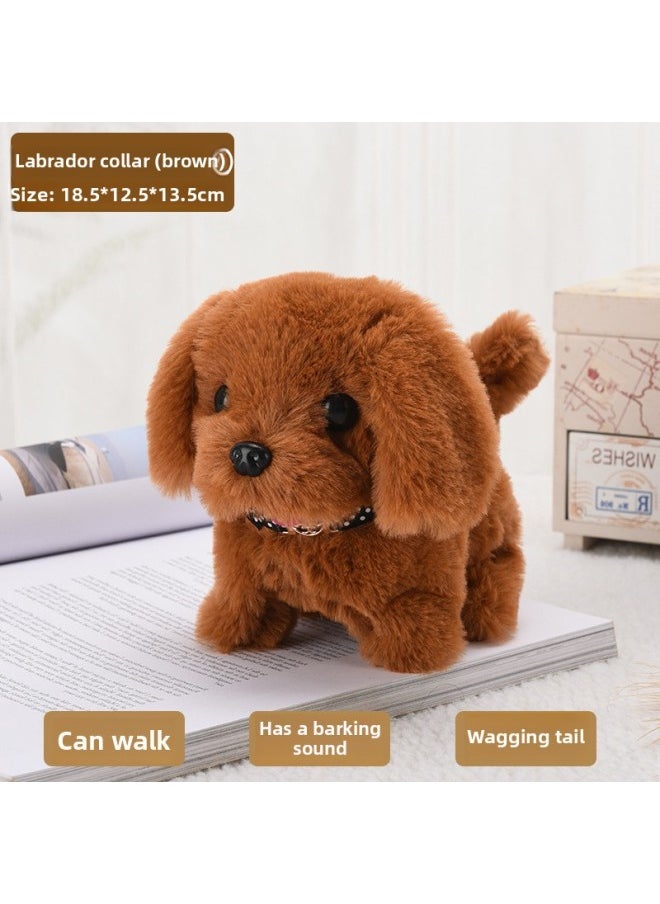 A Generation Of Plush Electric Puppies Can Walk, Bark, Wag Their Tails And Nod, Electric Puppies Stall Toy Dogs-Color:Collar Labrador [brown]-Specification:Rechargeable Battery Model  - Image 1
