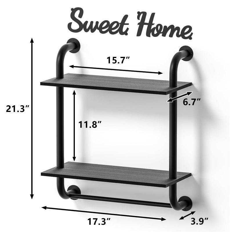 Tinpin Bathroom Shelves Wall Mounted, Rustic Farmhouse Pipe Shelves, Wall Shelves 2-Tier, Industrial Pipe Shelving, Floating Shelf Decor for Bathroom, Bedroom, Living Room Thanksgiving 17.3in Black - Image 3