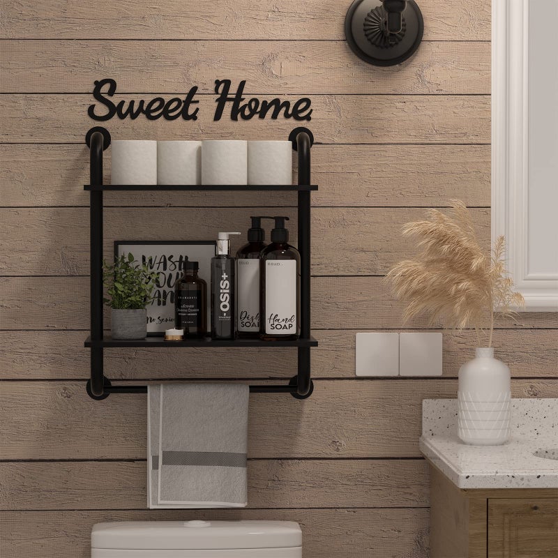 Tinpin Bathroom Shelves Wall Mounted, Rustic Farmhouse Pipe Shelves, Wall Shelves 2-Tier, Industrial Pipe Shelving, Floating Shelf Decor for Bathroom, Bedroom, Living Room Thanksgiving 17.3in Black - Image 2
