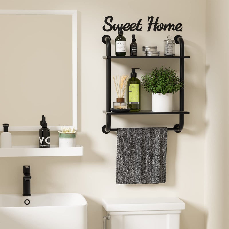 Tinpin Bathroom Shelves Wall Mounted, Rustic Farmhouse Pipe Shelves, Wall Shelves 2-Tier, Industrial Pipe Shelving, Floating Shelf Decor for Bathroom, Bedroom, Living Room Thanksgiving 17.3in Black - Image 5