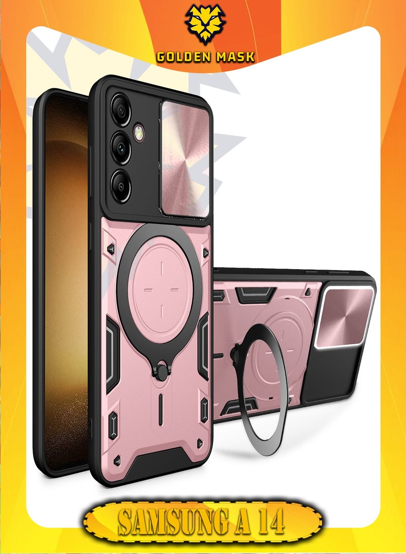 GOLDEN MASK GOLDEN MASK For Samsung Galaxy A14/A14 5G Armored Camera Shield Cover Camera Lend Protection, Built-in 360° (Rose Gold)
