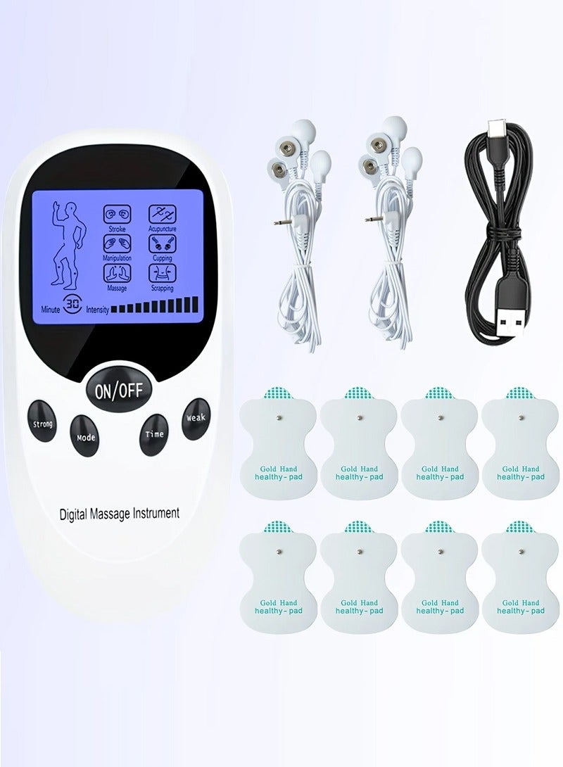 TENS+EMS dual channel muscle relaxation pulse massager with 8 electrodes for shoulder, shoulder, and back pain, knee muscle relaxation, injury recovery, portable design - Image 1