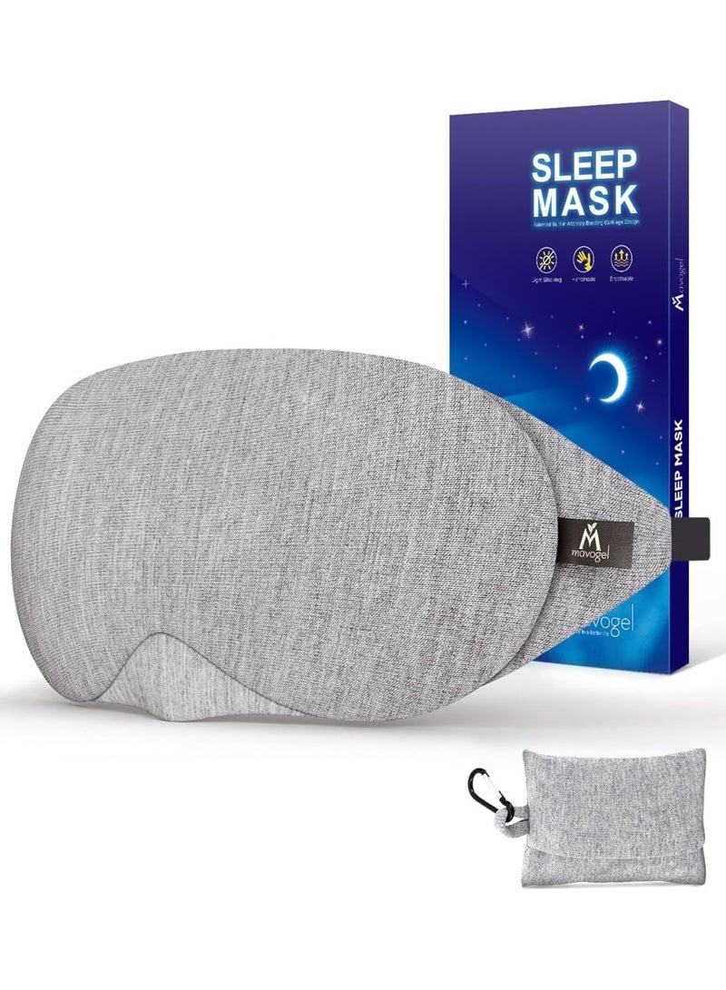Mavogel Cotton Sleep Eye Mask - Updated Design Light Blocking with Adjustable Nose Bridge, Soft and Comfortable Night Eye Mask for Men Women, Eye Blinder for Shift Work, Includes Travel Pouch, Grey - Image 1
