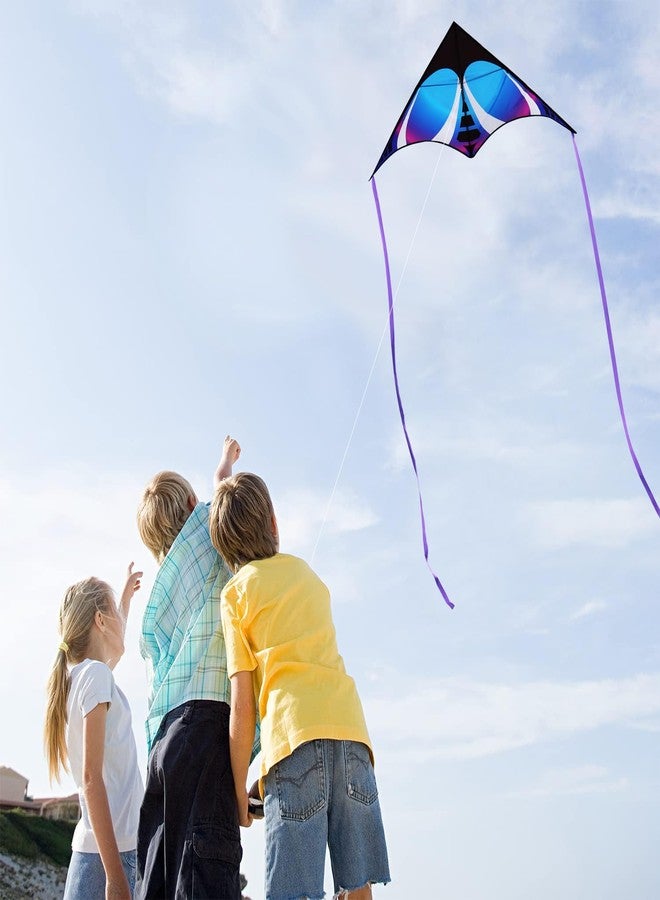 HONBO Large Delta Kite for Kids & Adults,Extremely Easy to Fly Kite for Beach Trip,String Line Included,with Colorful Tail,Perfect for Beginners (Blue) - Image 3