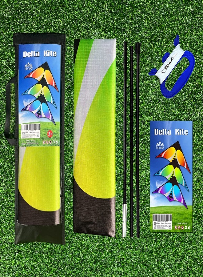 HONBO Large Delta Kite for Kids & Adults,Extremely Easy to Fly Kite for Beach Trip,String Line Included,with Colorful Tail,Perfect for Beginners (Blue) - Image 2