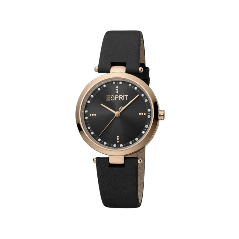 ESPRIT Women's Black Leather Watch, Black Dial|ES1L314L0175 - Image 1