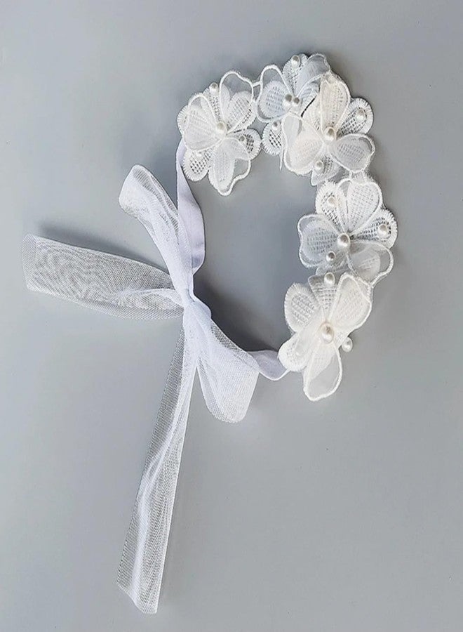 Ziory Pearl Floral Design Headband - White (6-12 Months) - Image 5