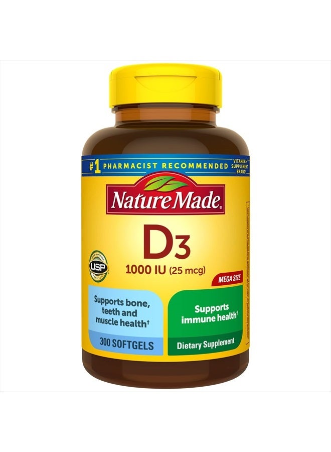 Nature Made Vitamin D3 1000 IU (25 mcg) Softgel, Dietary Supplement for Bone, Teeth, Muscle and Immune Health Support, 300 Day Supply,300 Count (Pack of 1) - Image 1