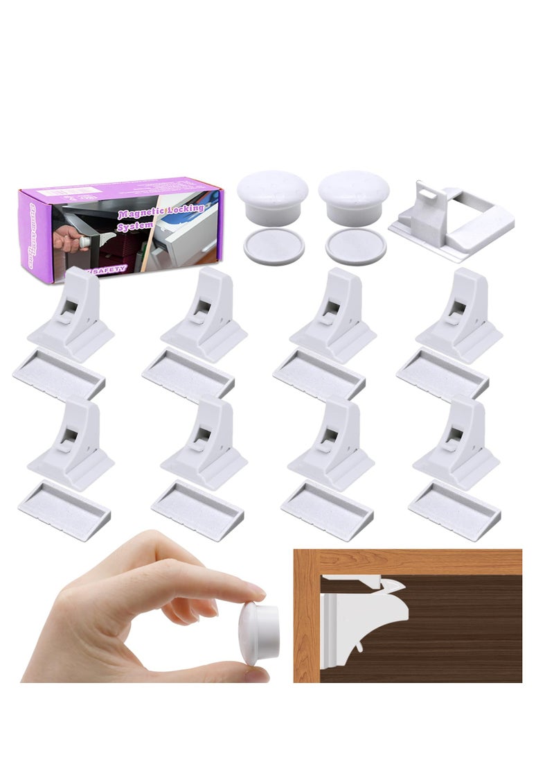 XiuWoo Magnetic Cabinet Locks Baby Proofing, Child Safety Magnet Drawer Lock (8 Locks + 2 Key), Safety First Adhesive Magnetic Locks for Cupboard and Pantry Door  - Image 1