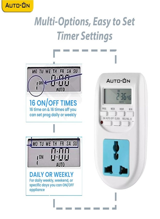 Auto-ON Digital Timer Wall Socket Plug Type 6A in-Built Buttons - Pack of 1 pcs - Image 2