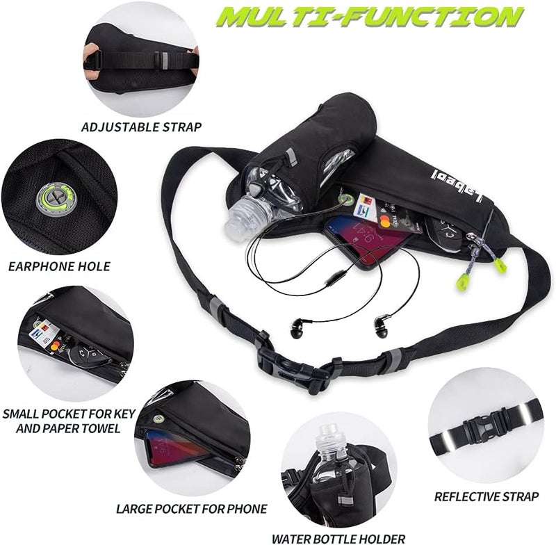 Labeol Waist Pack, Waterproof Hydration Belt with Water Bottle Holder, Adjustable Fanny Pack for Running, Hiking, Walking, Cycling, Black - Image 5