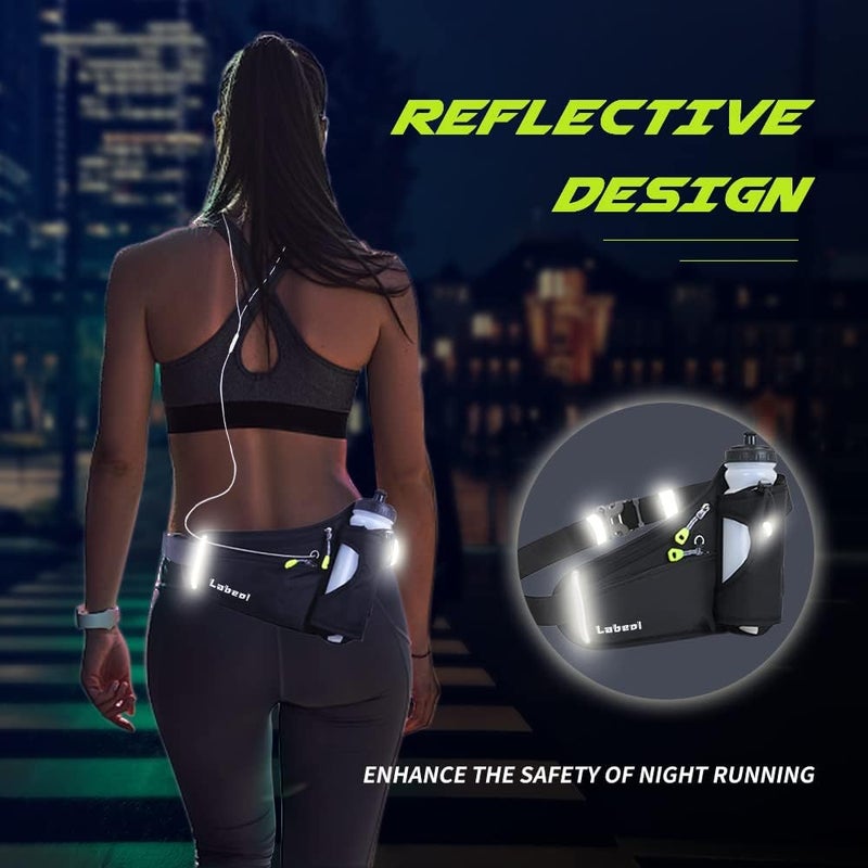 Labeol Waist Pack, Waterproof Hydration Belt with Water Bottle Holder, Adjustable Fanny Pack for Running, Hiking, Walking, Cycling, Black - Image 3