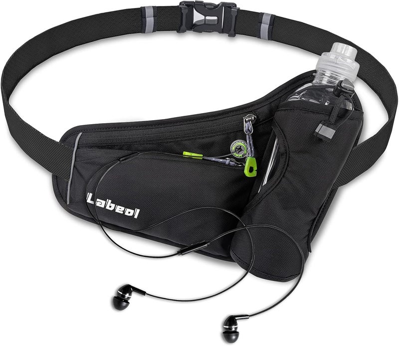 Labeol Waist Pack, Waterproof Hydration Belt with Water Bottle Holder, Adjustable Fanny Pack for Running, Hiking, Walking, Cycling, Black - Image 1
