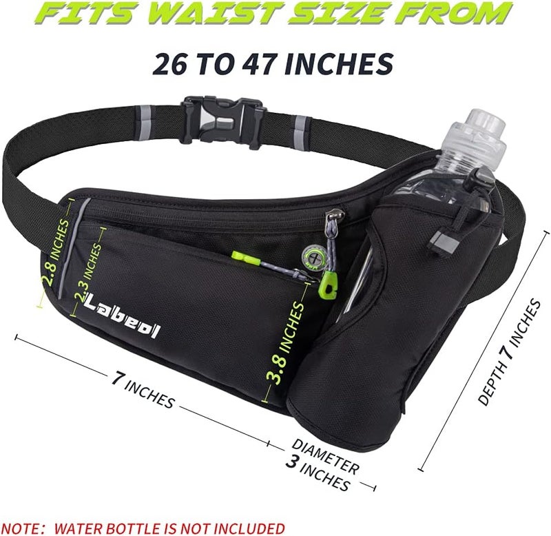 Labeol Waist Pack, Waterproof Hydration Belt with Water Bottle Holder, Adjustable Fanny Pack for Running, Hiking, Walking, Cycling, Black - Image 2