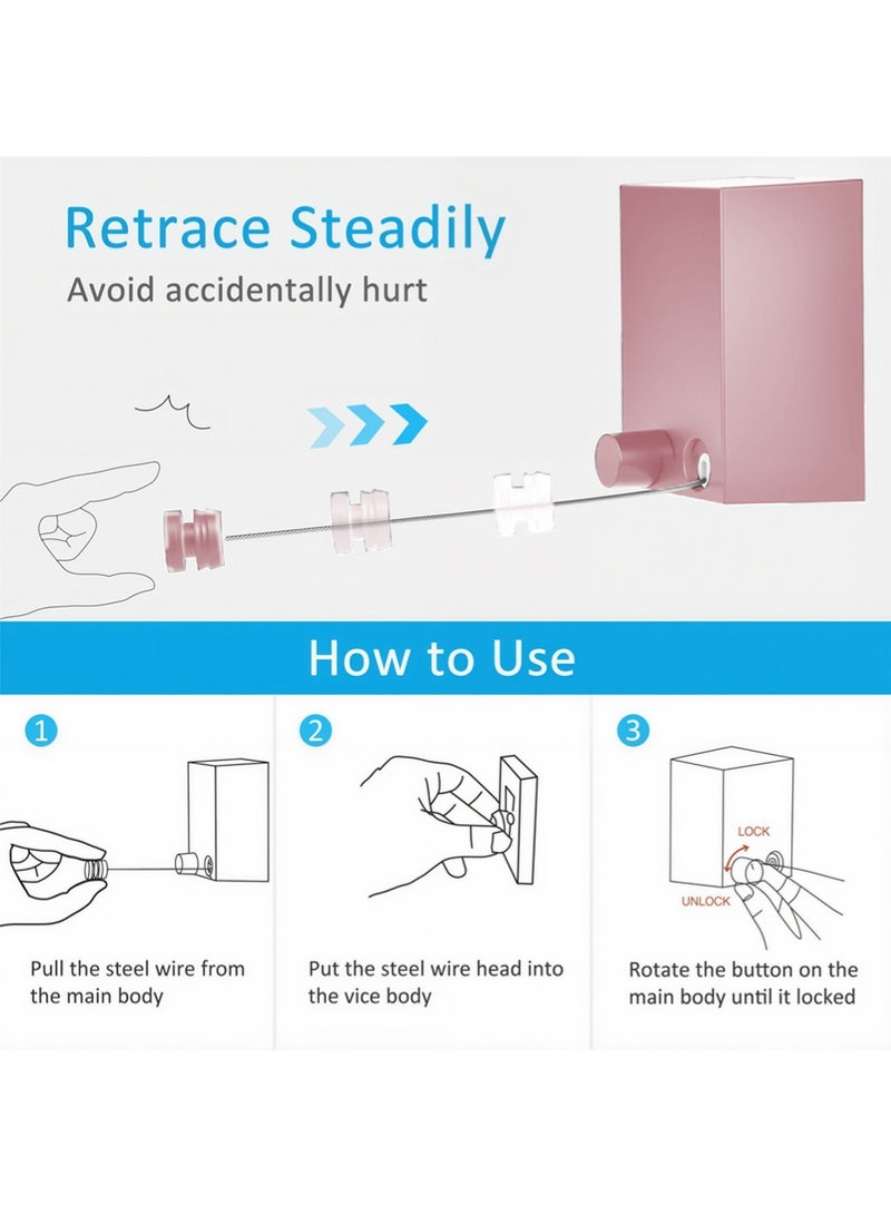 Retractable Clothesline, Adjustable Clothing Rope Indoor Outdoor with ABS Case+ Aluminum, Heavy Duty Stainless Steel Line Wall Mounted Laundry Drying String, Hotel Style 13.8 Feet - Pink - Image 3