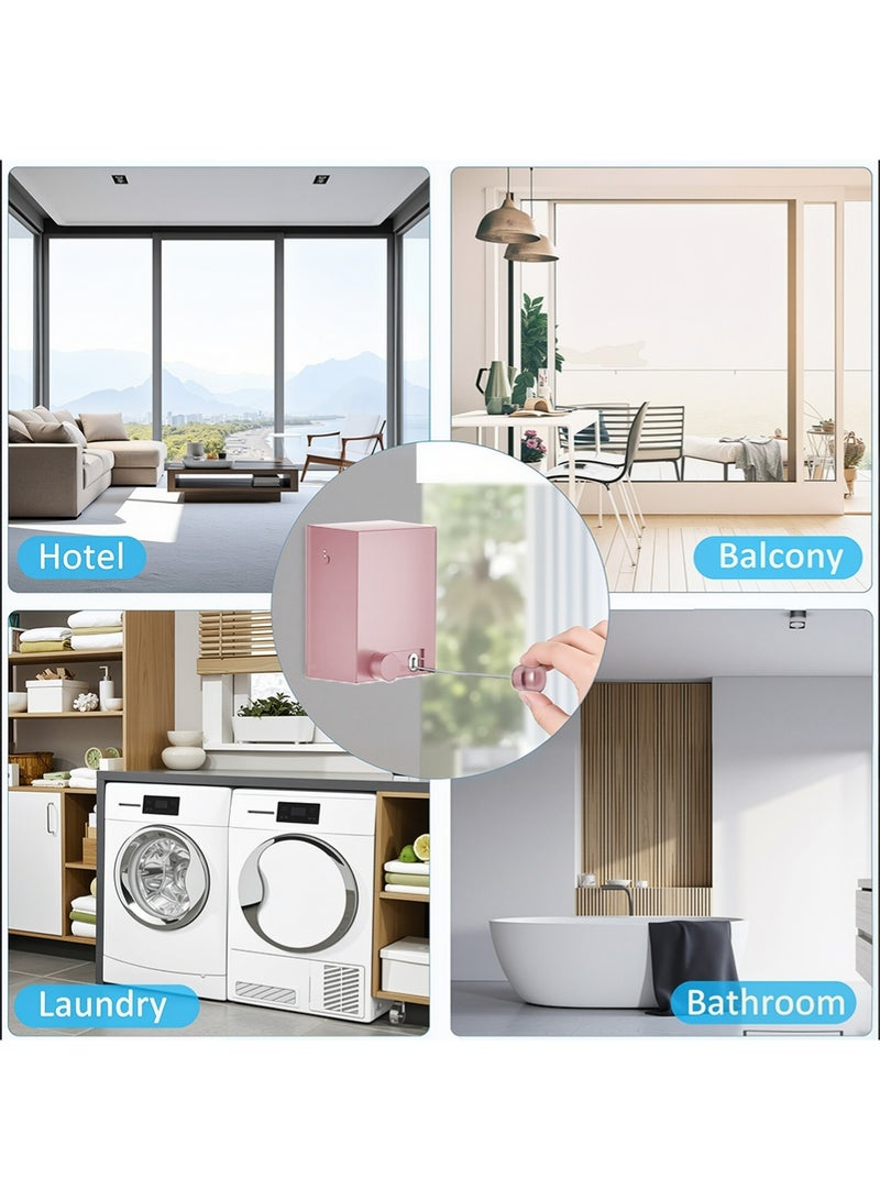 Retractable Clothesline, Adjustable Clothing Rope Indoor Outdoor with ABS Case+ Aluminum, Heavy Duty Stainless Steel Line Wall Mounted Laundry Drying String, Hotel Style 13.8 Feet - Pink - Image 4