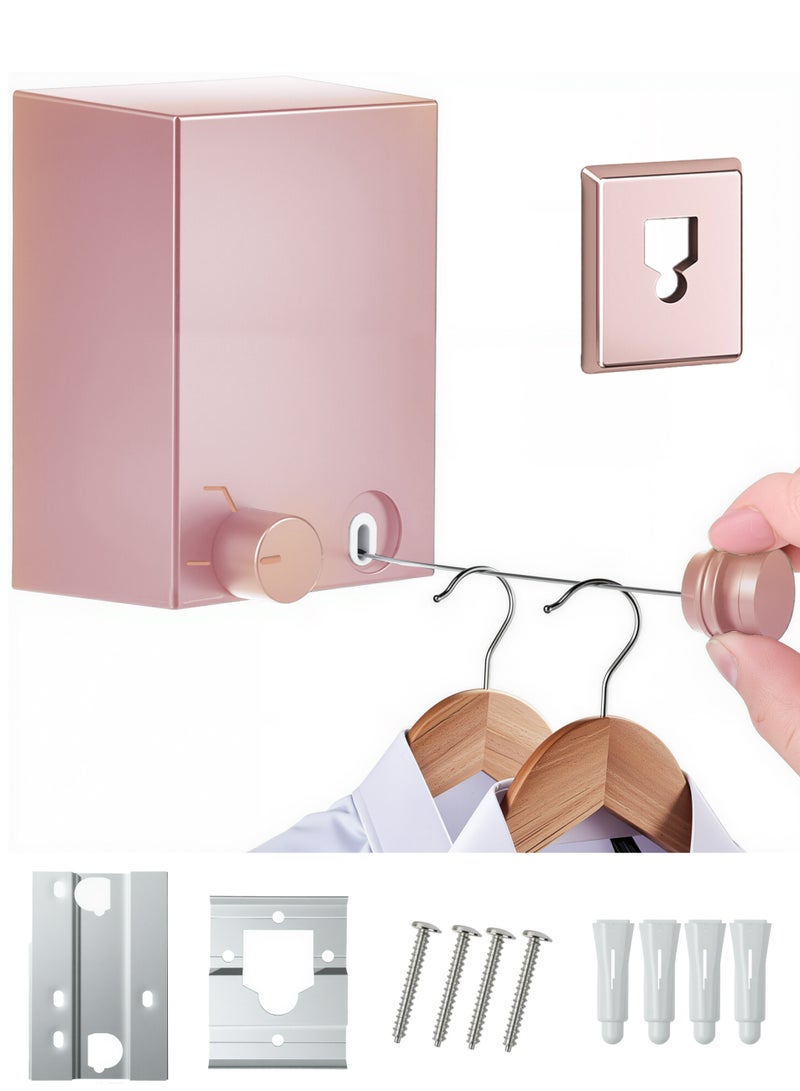 Retractable Clothesline, Adjustable Clothing Rope Indoor Outdoor with ABS Case+ Aluminum, Heavy Duty Stainless Steel Line Wall Mounted Laundry Drying String, Hotel Style 13.8 Feet - Pink - Image 1