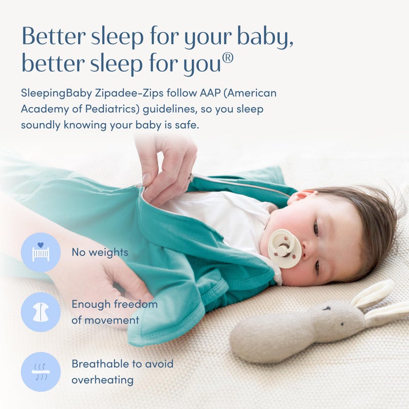 SleepingBaby Zipadee-Zip Transition Swaddle - Cozy Baby Swaddle Blanket with Zipper Convenience - Roomy Wearable Blanket for Easy Diaper Changes - Classic Teal, X-Small (3-6 Month) - Image 5