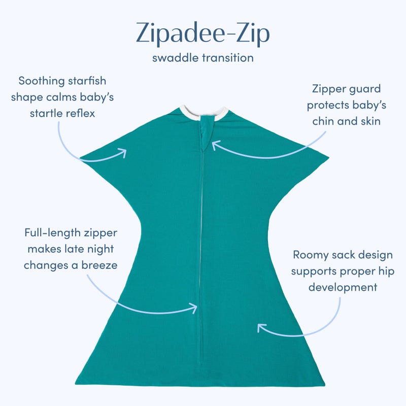 SleepingBaby Zipadee-Zip Transition Swaddle - Cozy Baby Swaddle Blanket with Zipper Convenience - Roomy Wearable Blanket for Easy Diaper Changes - Classic Teal, X-Small (3-6 Month) - Image 2