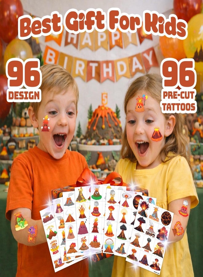 96 قطعة من الوشوم المؤقتة الجاهزة للأطفال بتصميم بركان ساخن - Image 4