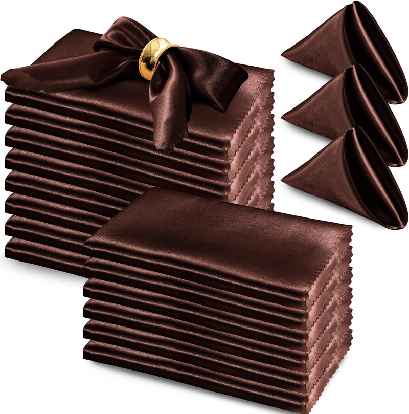 RUDONG M 72 Pack Chocolate Brown Satin Napkin 17 x 17 Inch Square Cloth Napkins Soft Fabric Napkin with Scalloped Edges Reusable Washable Dinner Table Napkins for Wedding Banquet Party - Image 1