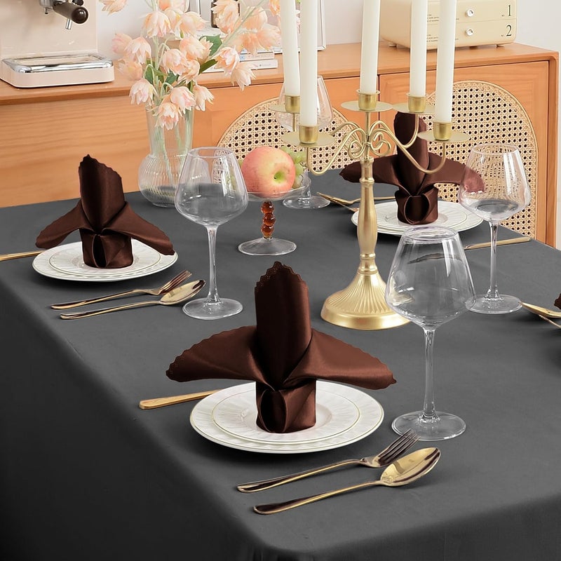 RUDONG M 72 Pack Chocolate Brown Satin Napkin 17 x 17 Inch Square Cloth Napkins Soft Fabric Napkin with Scalloped Edges Reusable Washable Dinner Table Napkins for Wedding Banquet Party - Image 4