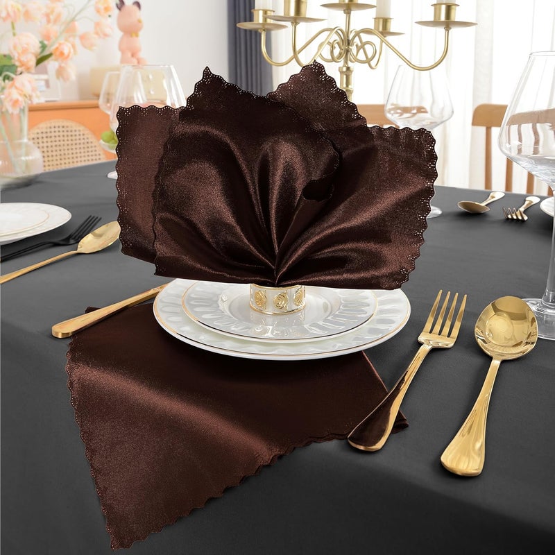 RUDONG M 72 Pack Chocolate Brown Satin Napkin 17 x 17 Inch Square Cloth Napkins Soft Fabric Napkin with Scalloped Edges Reusable Washable Dinner Table Napkins for Wedding Banquet Party - Image 3