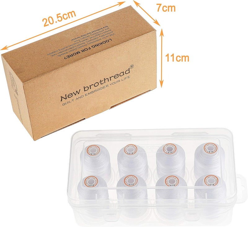 New brothread Polyester Embroidery Machine Thread 1000m Each with Clear Plastic Storage Box for Embroidery & Quilting - 8xSnow White - Image 2