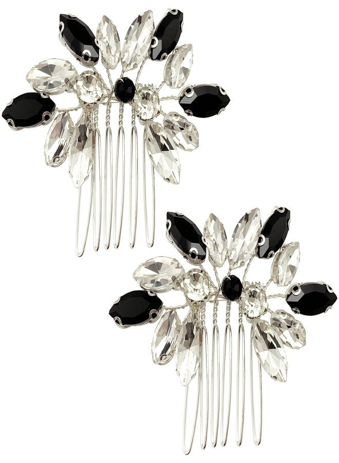 BETITETO Small Crystal Hair Accessories 2 Pieces Black White Rhinestone Silver Hair Comb Pins Pieces for Wedding Party - Image 1