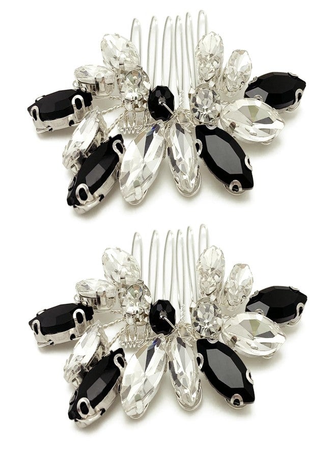BETITETO Small Crystal Hair Accessories 2 Pieces Black White Rhinestone Silver Hair Comb Pins Pieces for Wedding Party - Image 5