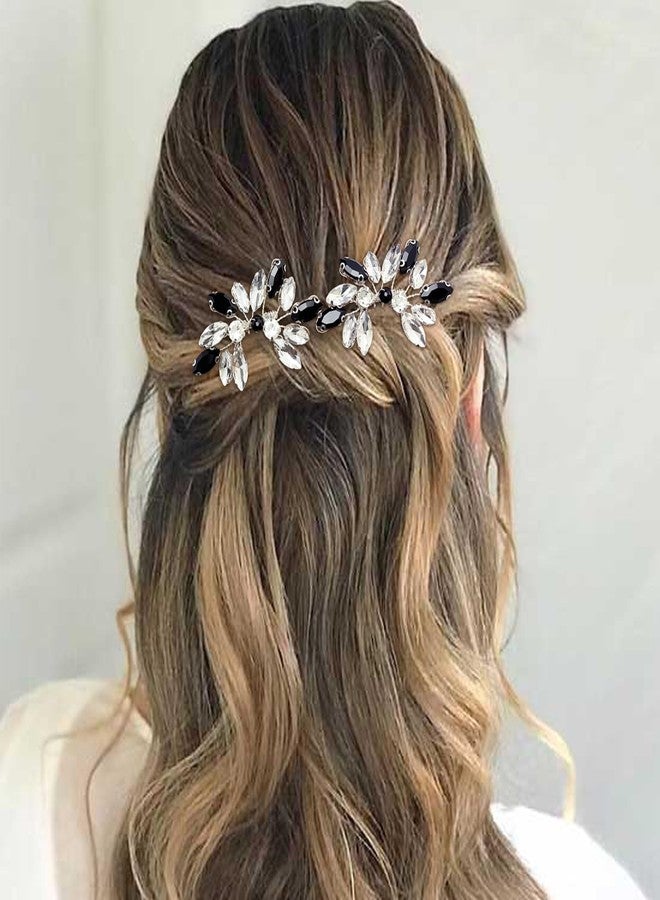BETITETO Small Crystal Hair Accessories 2 Pieces Black White Rhinestone Silver Hair Comb Pins Pieces for Wedding Party - Image 3