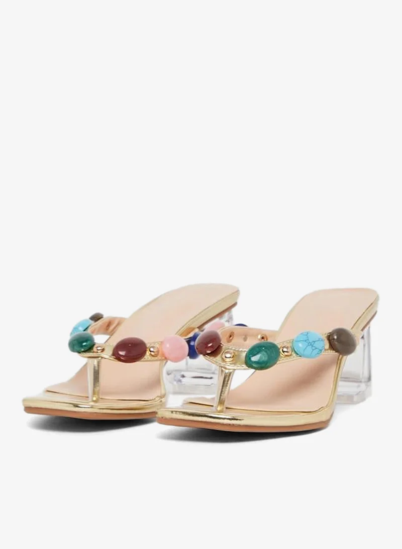 Take Two Gemstone Embellished Mule Heeled Sandals
