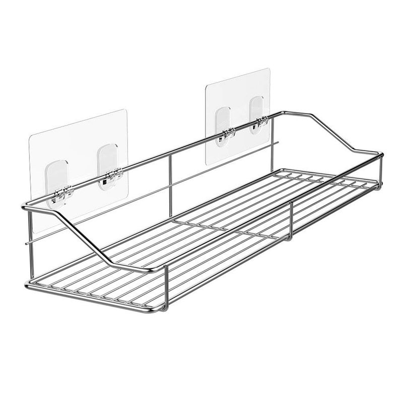 Orimade Bathroom Shelf Organizer Shower Caddy Storage Kitchen Rack with Traceless Transparent Adhesive No Drilling SUS304 Stainless Steel, 15.75 inch, Silver - Image 1