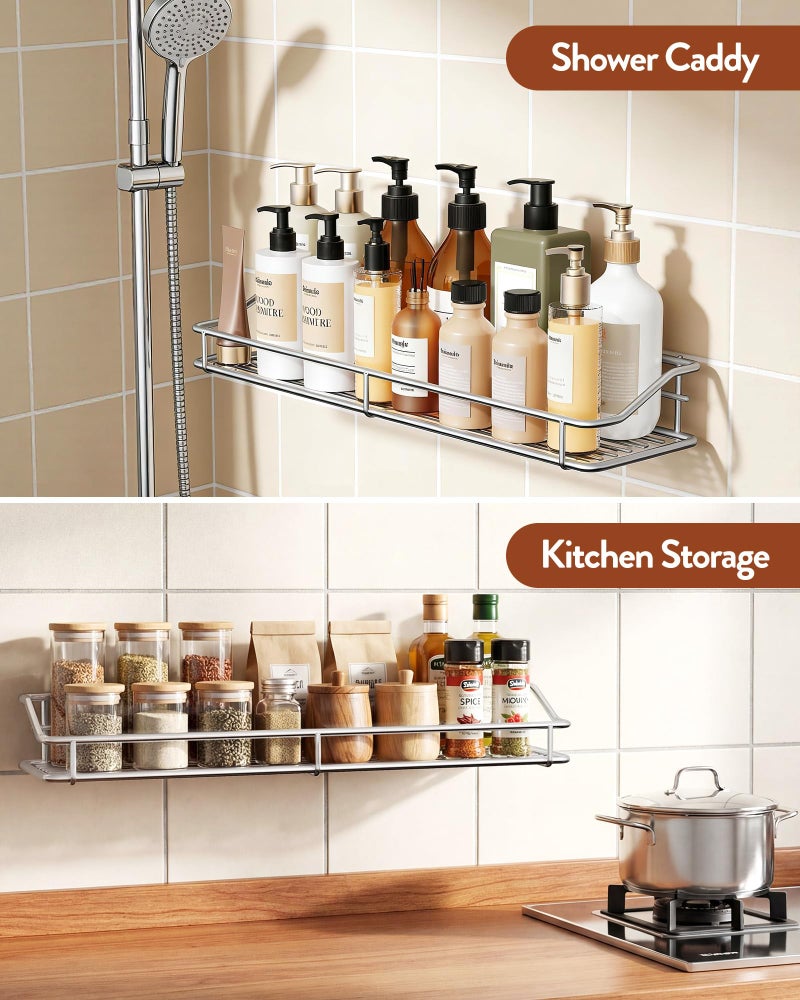 Orimade Bathroom Shelf Organizer Shower Caddy Storage Kitchen Rack with Traceless Transparent Adhesive No Drilling SUS304 Stainless Steel, 15.75 inch, Silver - Image 5