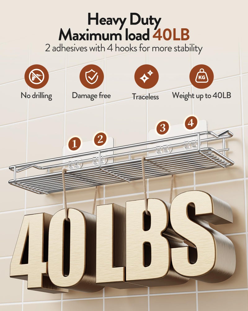 Orimade Bathroom Shelf Organizer Shower Caddy Storage Kitchen Rack with Traceless Transparent Adhesive No Drilling SUS304 Stainless Steel, 15.75 inch, Silver - Image 4