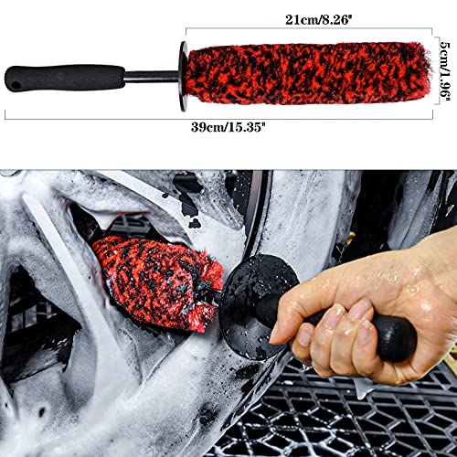 bzczh 3 Pcs Soft Wheel Brushes for Cleaning Wheels Kit - 1x Synthetic Soft Car Wheel Rim Brush，1x Long Handle Cleaning Brush and 1x Car Detail Brush, Clean Dirty Wheel… - Image 2