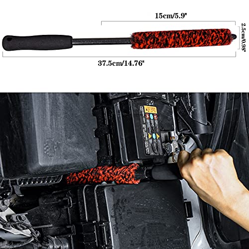 bzczh 3 Pcs Soft Wheel Brushes for Cleaning Wheels Kit - 1x Synthetic Soft Car Wheel Rim Brush，1x Long Handle Cleaning Brush and 1x Car Detail Brush, Clean Dirty Wheel… - Image 3