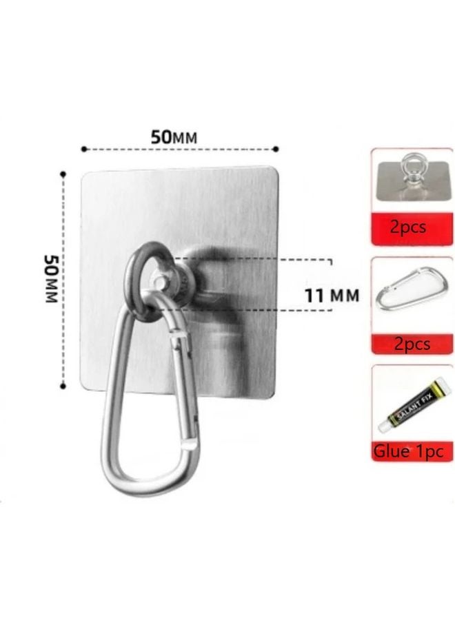 قطعتان من خطافات الفولاذ المقاوم للصدأ القوية اللاصقة للتعليق الخالي من التلف للملابس الخارجية والستائر - Image 1