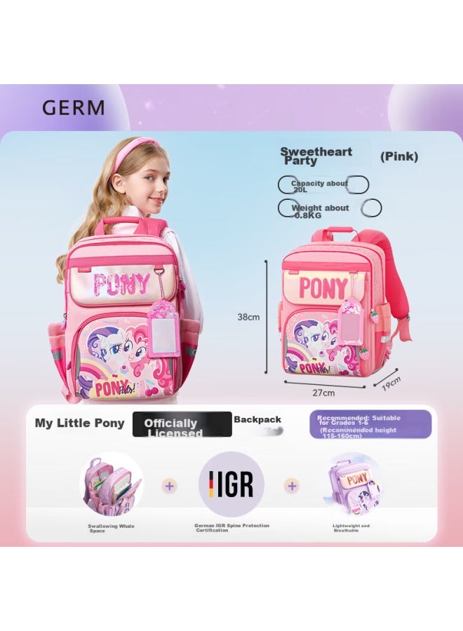 Germ My Little Pony Backpack For Primary School Students, Ultra-light Spine Protection, For Grades 1-6, Large Capacity Children's Schoolbag, Sweet Party - Image 1