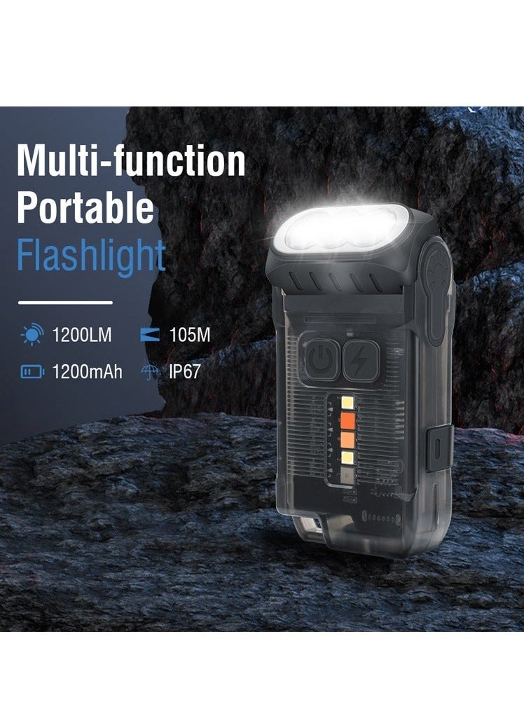 BORUIT V15 LED Keychain EDC Fluorescence Flashlight Clip Warm Work Light Type-C Rechargeable Torch Magnet Camping Pocket Lantern (Black)  - Image 2
