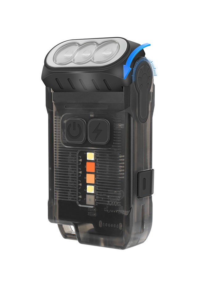BORUIT V15 LED Keychain EDC Fluorescence Flashlight Clip Warm Work Light Type-C Rechargeable Torch Magnet Camping Pocket Lantern (Black)  - Image 1